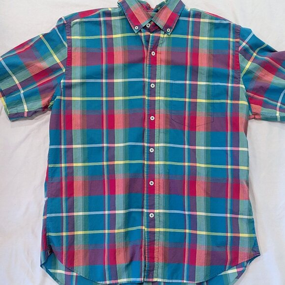 VTG 90s Duckhead Mens Colorful Plaid Button-Up Shirt Sz Large Short Sleeve - Picture 1 of 7